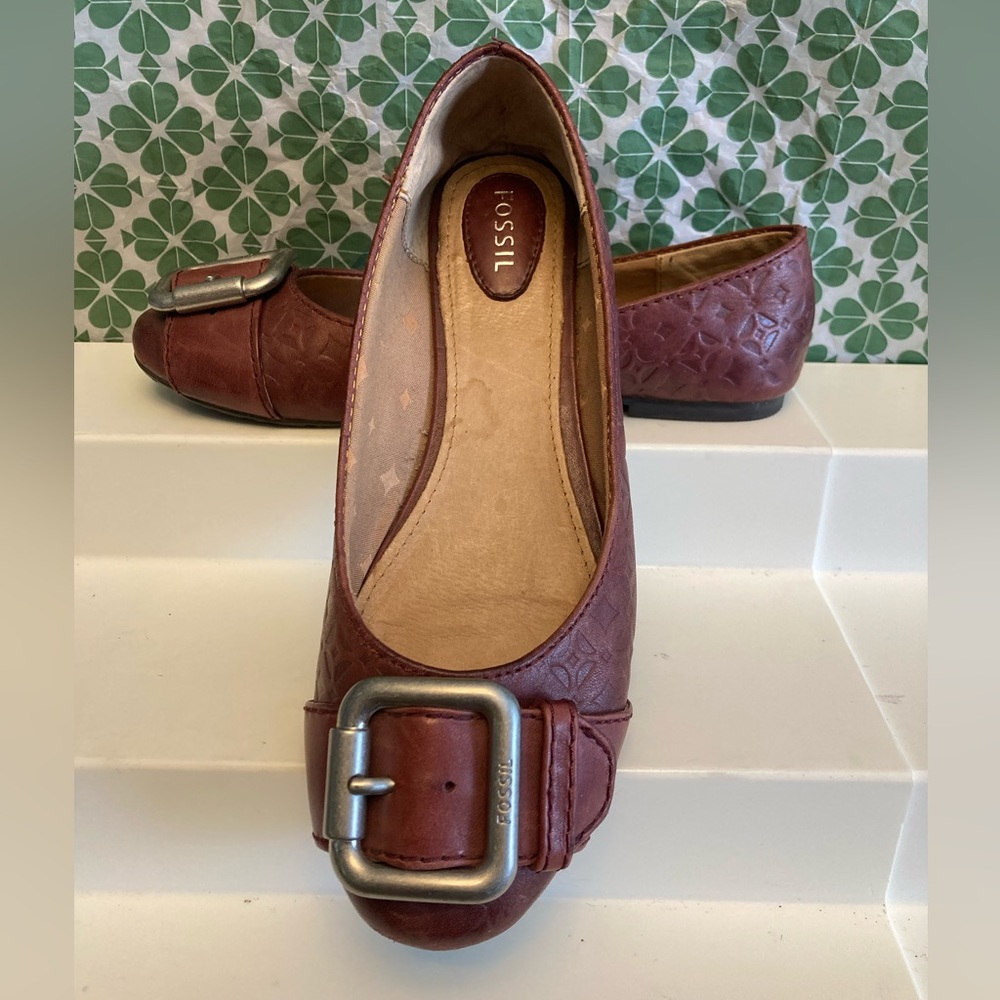 Red Leather Fossil Flats